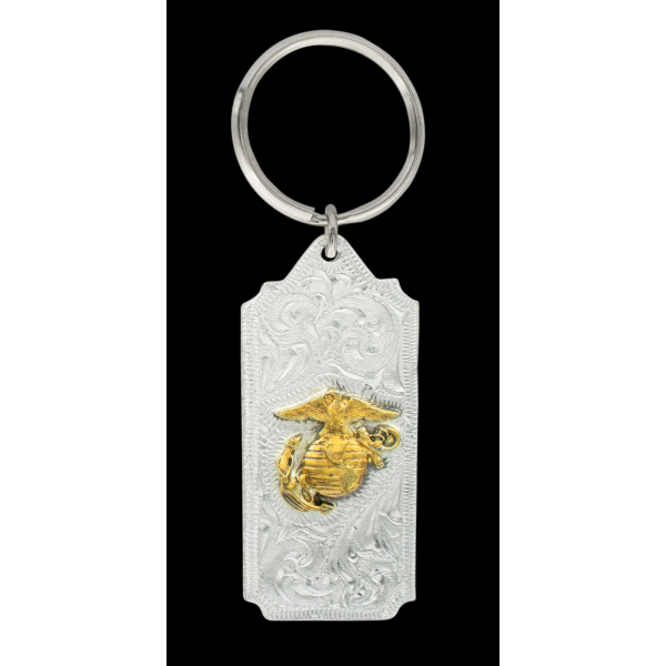 Show your support with our Gold USMC Keychain. Meticulously crafted, it's a symbol of pride and dedication for Marines and supporters alike. Pair it with your custom belt buckle order!